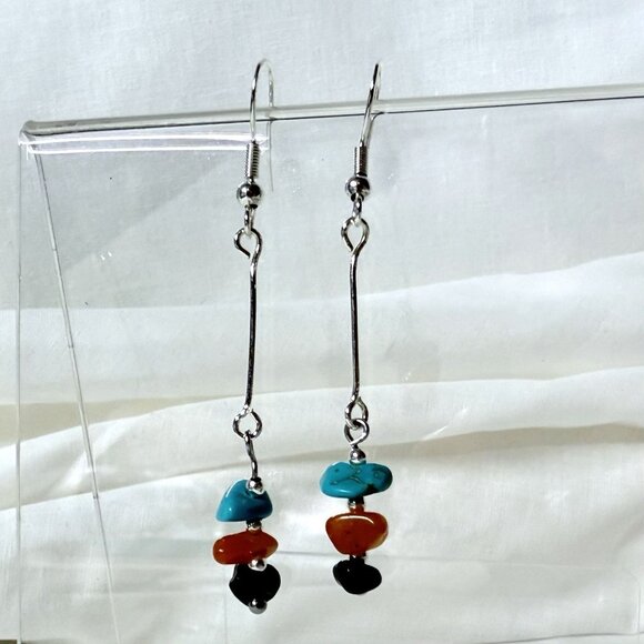 REIMAGINED Carnelian, Agate, Howlite Beaded Earrings on Sterling Silver Hooks - Picture 1 of 5